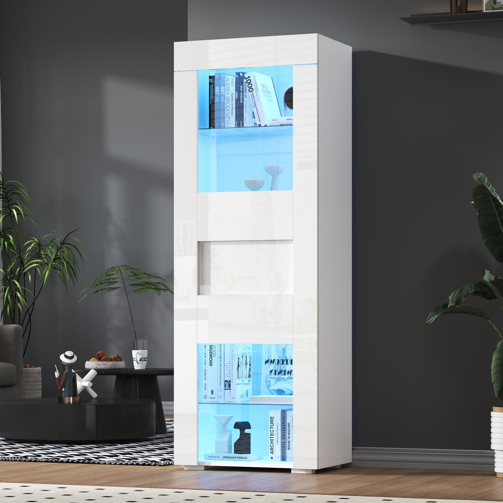 Vitrinekast – Glazen Kast – Displaykast – Opbergkast – Woonkamerkast – Wit Hoogglans – 2 Glazen Planken – 60x40x170 cm