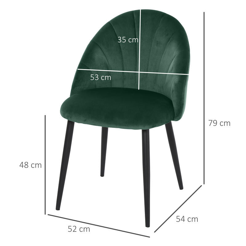 Eetkamerstoel – Stoel – Kuipstoel – Keukenstoel – Zitmeubel – Set van 2 – Comfortabele Ergonomische Rugleuning – Groen Beklede Stoel 52x54x79 cm
