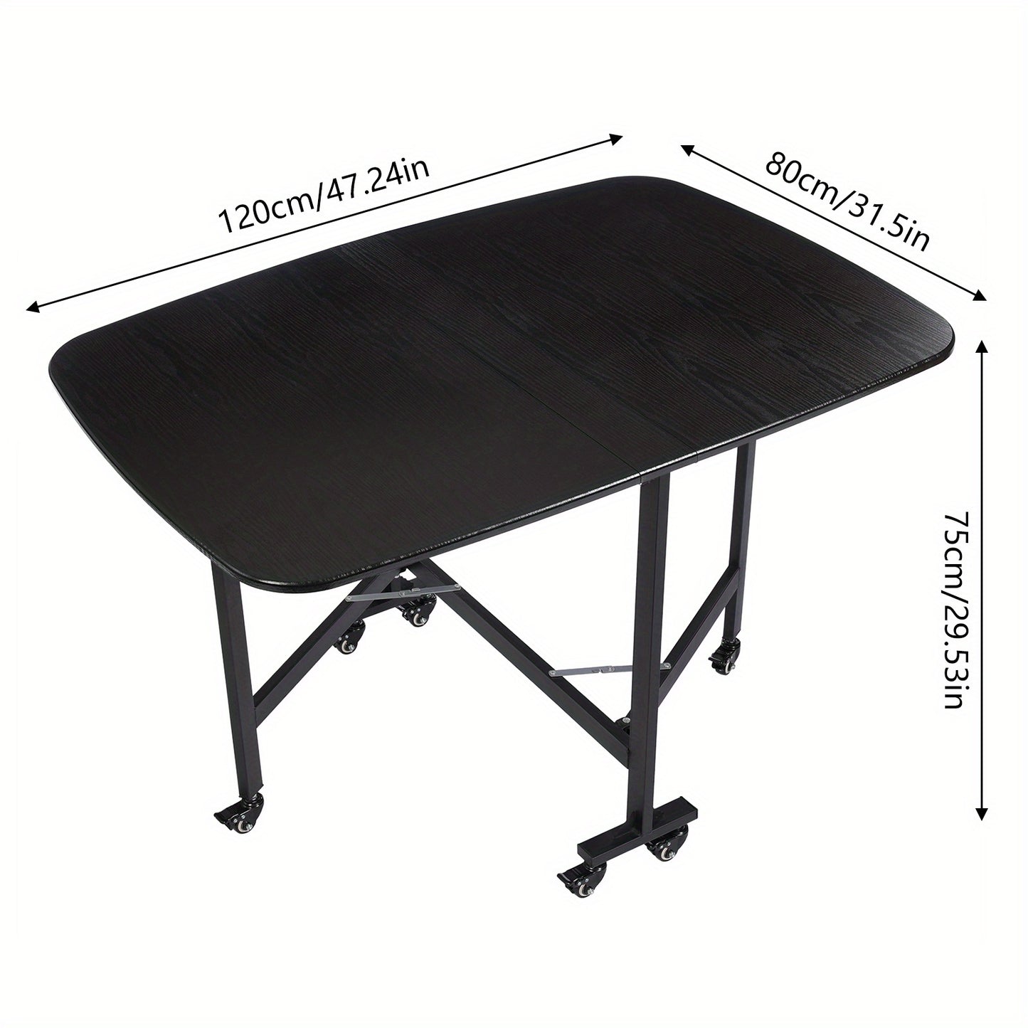 Klaptafel – Vouwtafel – Campingtafel – Inklapbare Tafel – Opvouwbare Eettafel – Zwart Houtnerf – 120x80x75 cm – 6 Wieltjes Met Remmen