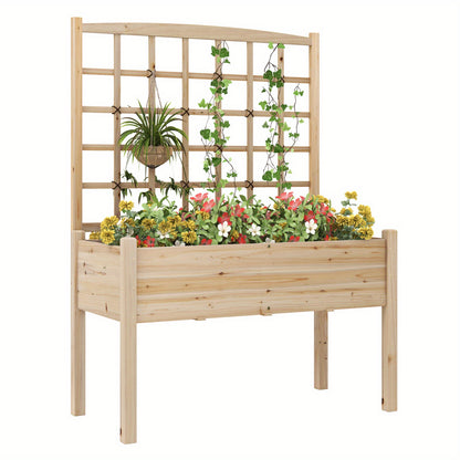 Hoogte Plantenbak – Verhoogd Plantenbed – Bloembak – Plantenbak Met Klimrek – Tuinbak – Duurzaam Fijnsparrenhout – Inclusief Trellis En Drainage
