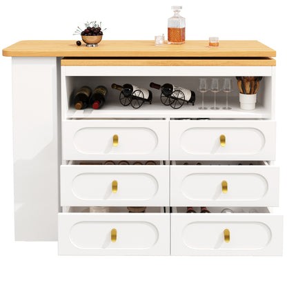 Modern White Extendable Bar Table with 360° Swivel & Storage Drawers - Adjustable Length 138-203cm, Space-Saving Metal Design with Golden-Toned Legs, Multi-Room Use for Kitchen, Living Room, Dining Room, Home Office - Easy A