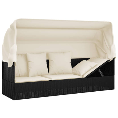 Loungebed – Loungestoel – Zonnebed – Ligbed – Verstelbare Canopy – Poly Rattan – Gepoedercoat Stalen Frame