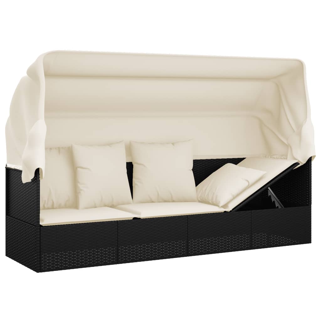 Loungebed – Tuinbed – Balkonbed – Relaxbed – Poly Rattan – Verstelbare Zonwering – Comfortabele Kussens