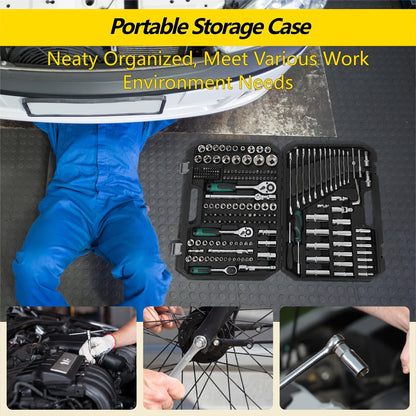 216pcs Heavy-Duty Mechanic Tool Set with Sockets, Wrenches & -Resistant Case - Professional Automotive Repair Kit, Metric/Imperial-Compatible (No Power Tools) - All-in-One Tool Combination Set for DIY, Home, & Workshop, Tool