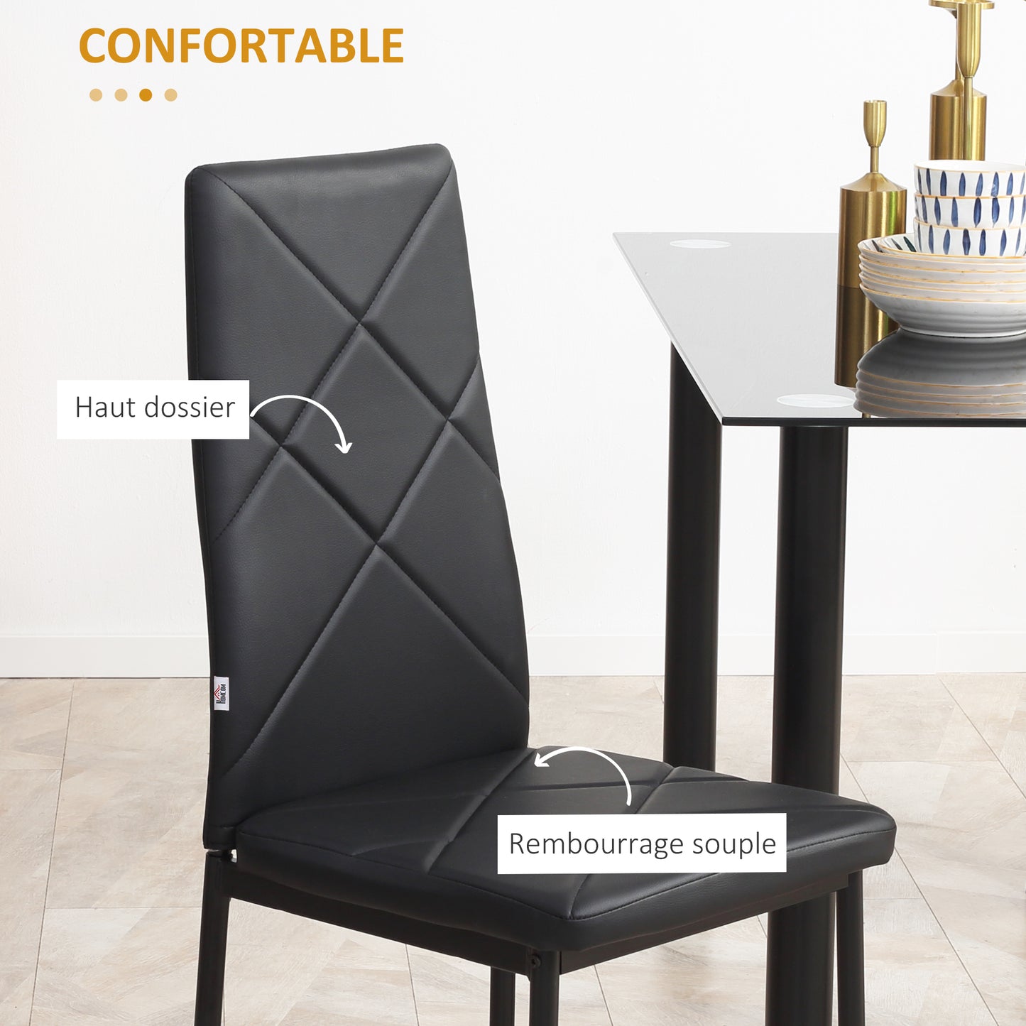 Eetkamerstoel – Keukenstoel – Stoel Met Hoge Rugleuning – Diningset Stoelen – Zwarte Stoelen – Gevuld Schuimzitvlak – Stalen Poten Met Anti-slip Pads