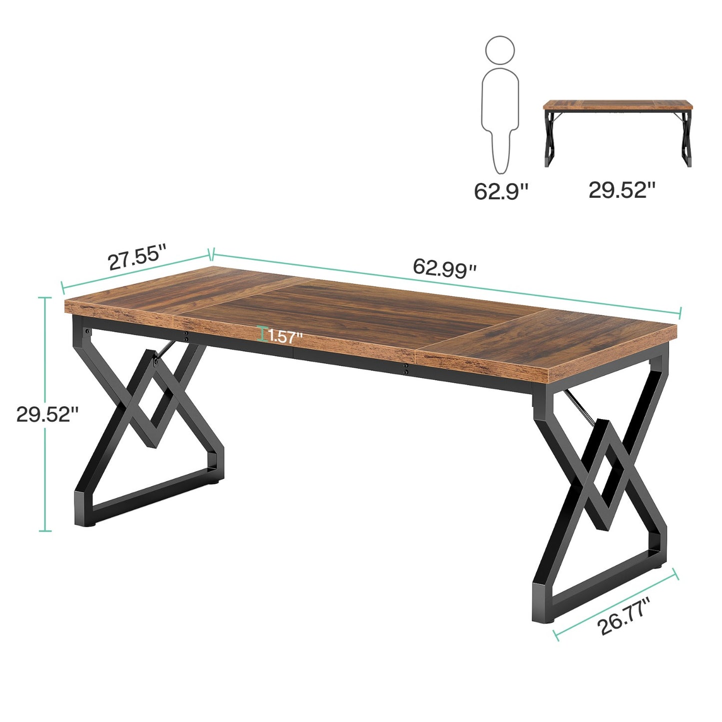 Bureautafel – Computerbureau – Werkplektafel – Studietafel – Kantoortafel – Bruin – 160x70x75 cm – Dikke Houten Tafelplaat Met Metaal Frame