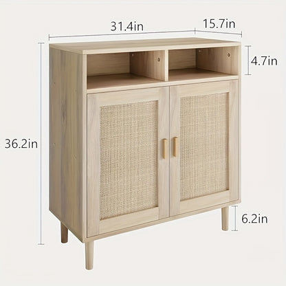 Modern Rattan Dressoir – Kast – Opbergkast – Sideboard – Buffetkast – Kunststof Hout – Makkelijk Te Monteren – Natuurlijk Eiken Afwerking