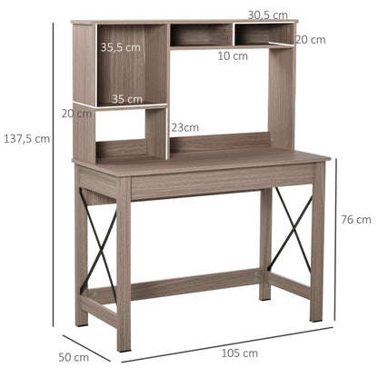 Boekenrek – Boekenkast – Opbergkast – Wandrek – Vakkenkast – 2-in-1 Bureau met Boekenkast – 105 x 50 cm Werkblad – Licht Eikenhout Met Zwart Metaal