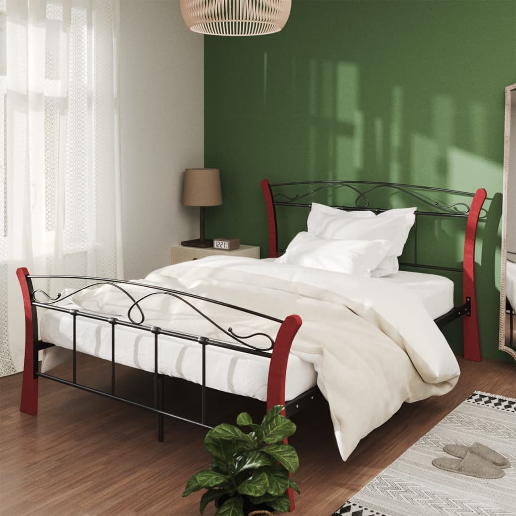 Bedframe – Bedframe Metalen Frame – Tweepersoonsbed – Bedombouw – Slaapbank – 120x200 cm – Gepoedercoat Staal – Donker Hout Accent
