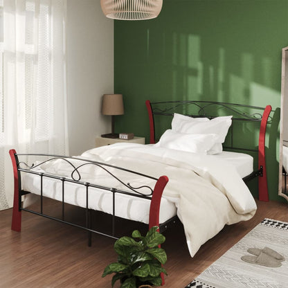 Bedframe – Bedframe Metalen Frame – Tweepersoonsbed – Bedombouw – Slaapbank – 120x200 cm – Gepoedercoat Staal – Donker Hout Accent