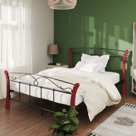 Bedframe – Bedframe Metalen Frame – Tweepersoonsbed – Bedombouw – Slaapbank – 120x200 cm – Gepoedercoat Staal – Donker Hout Accent