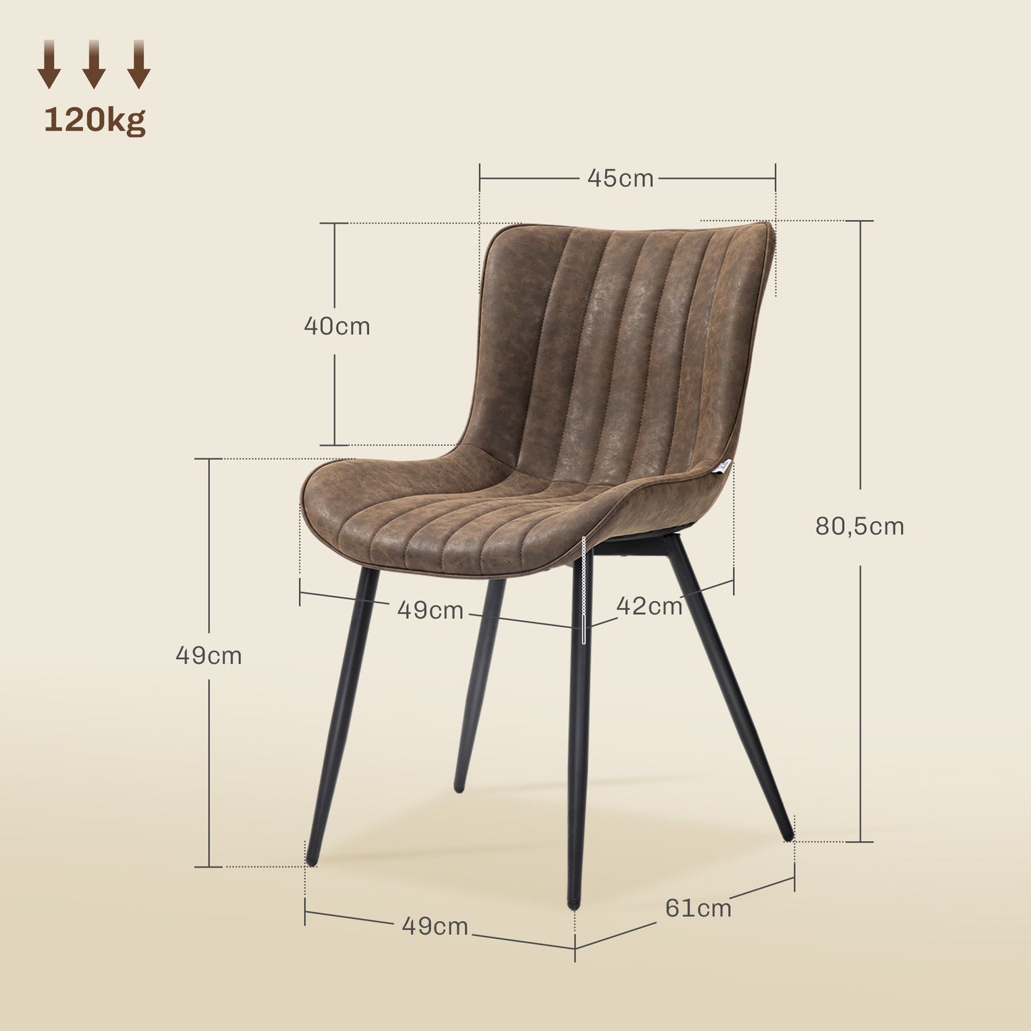 Eetkamerstoel – Stoel – Zitting – Armstoel – Kitchen Chair – Set van 2 – Synthetisch Leer – Verstelbare Metalen Poten