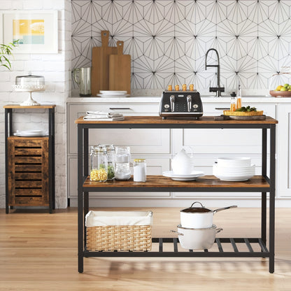 Keukentrolley – Keukenwagen – Opbergwagen – Serveertrolley – Keukenkar – Industrieel Design – 3 Ruime Legplanken – Zwart Stalen Frame