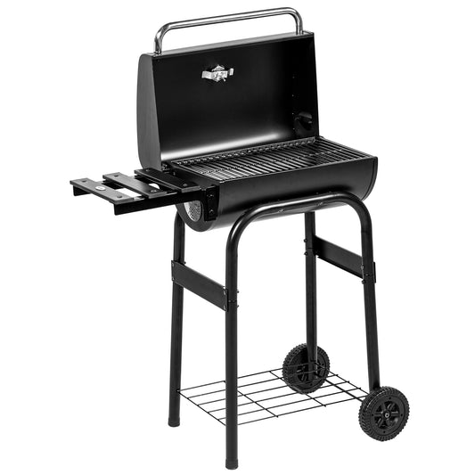 Houtskoolbarbecue – BBQ Grill – Smoker – Buitenkeuken – Barbecue Ø 83x46,5x115 cm – Zwart Staal – Ingebouwde Thermometer – Opbergrek