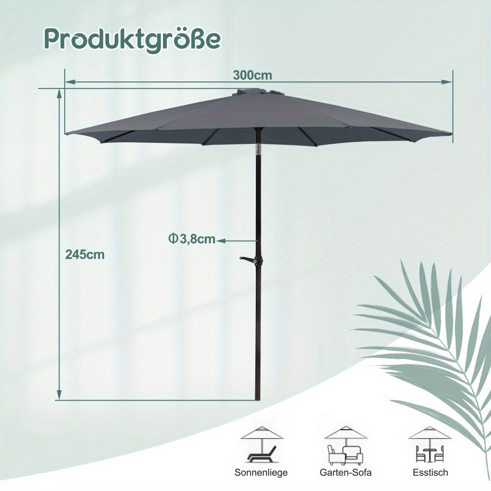 Parasol – Stokparasol – Balkonparasol – Strandparasol – Tuinparasol – 300 cm Groot – Inklapbaar Met Metalen Frame