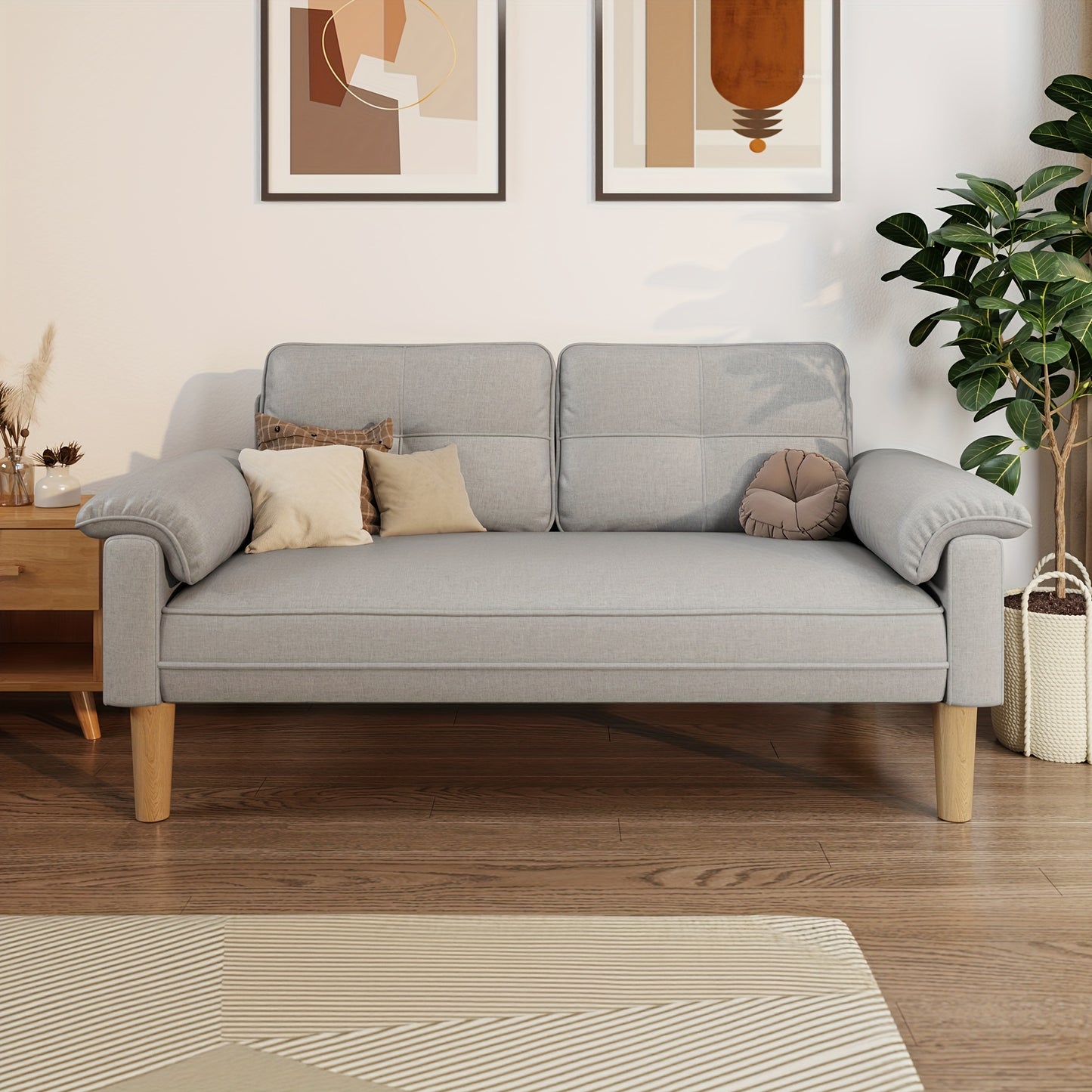 2-Zitsbank – Tweezitsbank – Sofa – Loveseat – Bankstel – Lichtgrijs – Compact en Comfortabel – Zijvak en Dikke Kussens