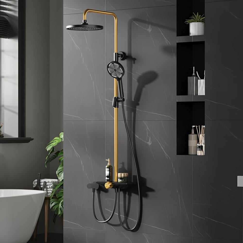 Douchekop – Handdouche – Regendouche – Handdouchekop – Douchekraan – 25 cm Diameter – Verstelbare Hoogte 98-130 cm – Ingebouwd Opbergrek