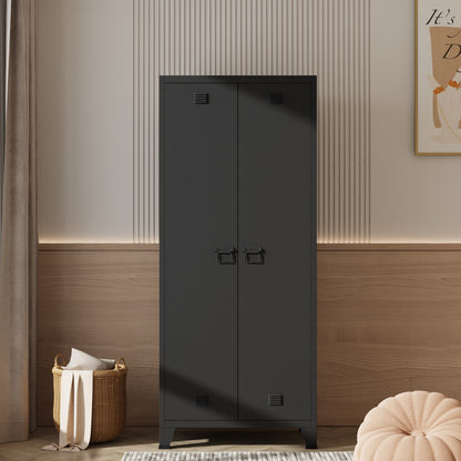 Stalen Kledingkast – Garderobekast – Kledingkast Met Laden – Opbergkast – Industrieel – 180x90x40 cm – 2 Laden – Ventilatiesleuven