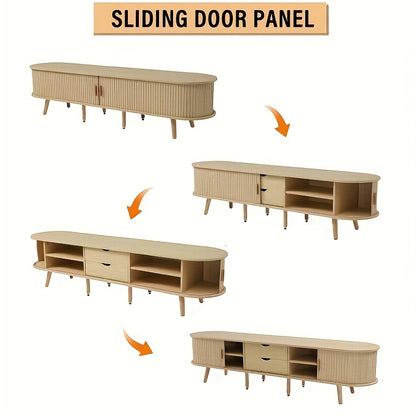 Tv-meubel – Tv-kast – Tv-unit – Mediaconsole – Opbergkast – Ovaal design – Rotan patroon – 180 cm breed – Verstelbare pootjes – Bamboe materiaal – Lichte en duurzame kast