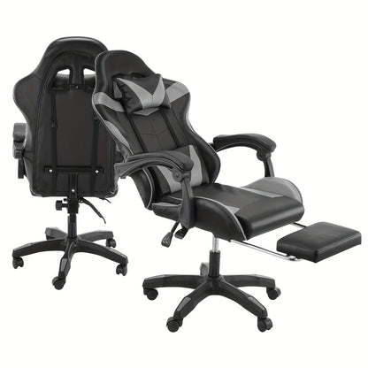 Gaming Stoel – Gamestoel – Gaming Chair – Game Stoel – Bureaustoel – Ergonomisch Ontwerp – Verstelbare Hoogte & Kantelbare Rugleuning – Zwart-Grijs