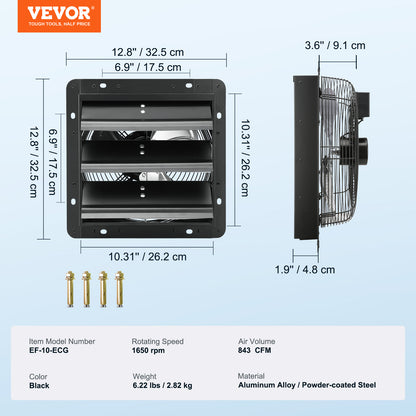Wandafzuiger – Ventilator – Ventilatierooster – Afzuigventilator – Luchtververser – Volledig Metalen Behuizing – Instelbare Snelheid met Temperatuur- en Vochtigheidsregeling
