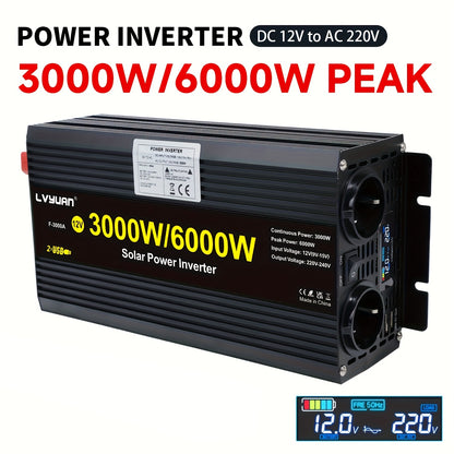 Omvormer 3000W – Stroomomzetter – Spanningsomzetter – Inverter – Power Converter – 6000W Piekvermogen – LCD-Display – 2x AC Uitgang & 2x USB Poorten