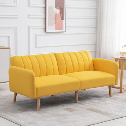 Slaapbank 2-Zits – Verstelbare Sofa Bed met Split-Back Functie – Comfortabele Logeerbed voor Woonkamer - Logeerkamer of Studentenkamer – 173x75x73 cm – Moderne Stijl - Geel