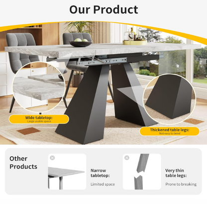 Uitschuifbare Eettafel – Uitklapbare Tafel – Verstelbare Eettafel – Inklapbare Keukentafel – Ruimtebesparende Tafel – Zwart-Grijs MDF – Flexibel Uitschuifsysteem 99-159 cm – Stevige Koolstofstaal Poten