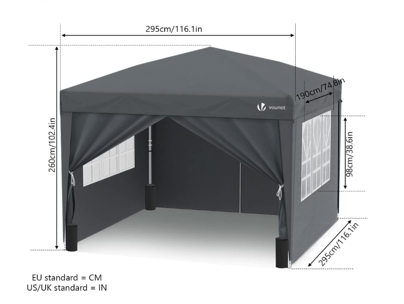 Partytent – Pop-up Tent – Paviljoen – Feesttent – Tuintent – Waterdicht – 3,05x3,05 m – Hoogte Verstelbaar – Met Afneembare Zijwanden