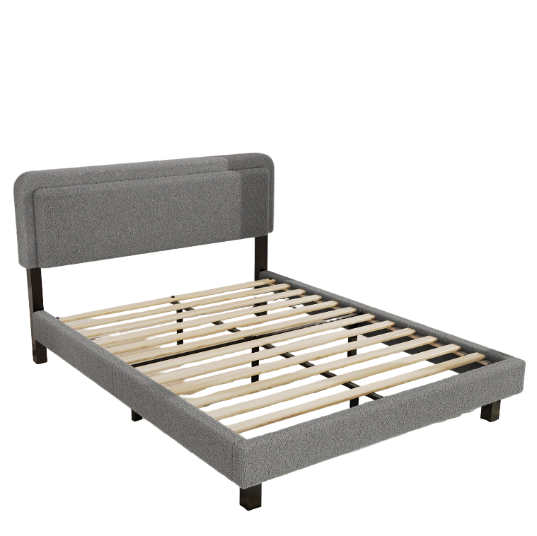 Bedbank – Slaapbank – Bed – 2-Persoonsbed – Bedframe – Fluwelen Bekleding – Modern Asymmetrisch Hoofdeinde – Afmetingen 140x200 cm