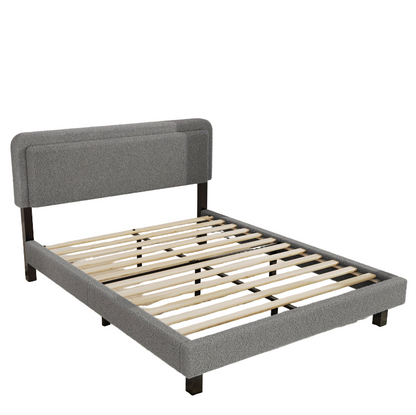 Bedbank – Slaapbank – Bed – 2-Persoonsbed – Bedframe – Fluwelen Bekleding – Modern Asymmetrisch Hoofdeinde – Afmetingen 140x200 cm
