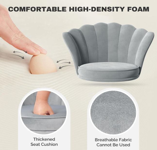 Velvet Bureaustoel – Draaistoel – Bureau Stoel – Kapstoel – Werkstoel – Luxe Gouden 5-Poots Onderstel – Verstelbare Hoogte & 360° Draaibaar – Memory Foam Zitting – Grijs