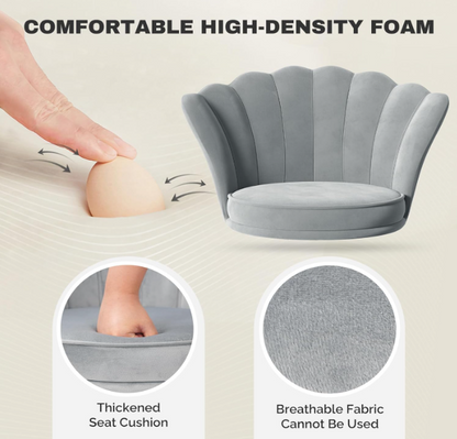 Velvet Bureaustoel – Draaistoel – Bureau Stoel – Kapstoel – Werkstoel – Luxe Gouden 5-Poots Onderstel – Verstelbare Hoogte & 360° Draaibaar – Memory Foam Zitting – Grijs