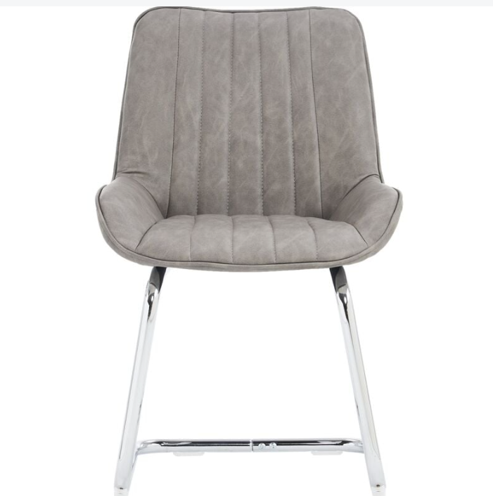 Eetkamerstoel – Keukenstoel – Woonkamerstoel – Stoel Met Armleuning – Kunstleren Stoel Grijs – Set Van 2 – Stevig Metalen Frame – Comfortabele Foam Vulling