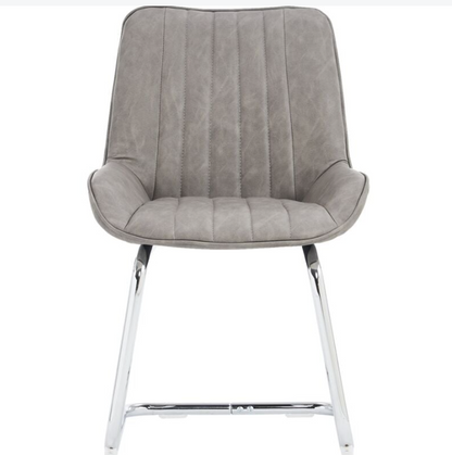 Eetkamerstoel – Keukenstoel – Woonkamerstoel – Stoel Met Armleuning – Kunstleren Stoel Grijs – Set Van 2 – Stevig Metalen Frame – Comfortabele Foam Vulling