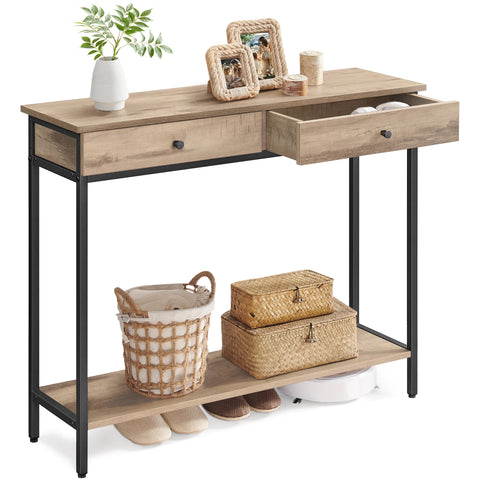 Bijzettafels - Smalle Console Tafel - Haltafel - Bijzettafel met Lade - Hout - 100 cm x 30 cm x 80 cm - Donker Khaki