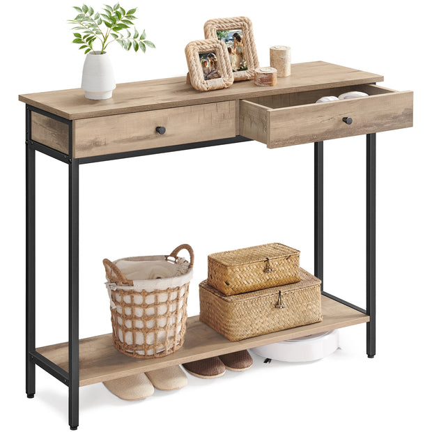 Bijzettafels - Smalle Console Tafel - Haltafel - Bijzettafel met Lade - Hout - 100 cm x 30 cm x 80 cm - Donker Khaki