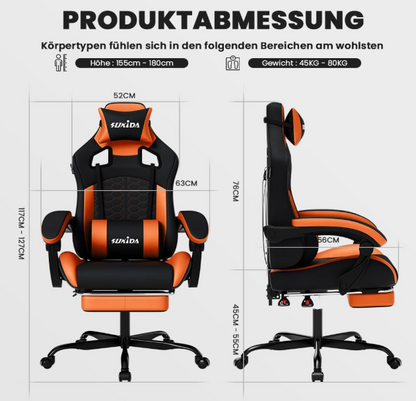 Gamingstoel – Gamestoel – Gaming Chair – Game Stoel – Bureaustoel – Ergonomisch Ontwerp – Verstelbare Voetsteun & Lendensteun – Maximaal 150 kg – Zwart/Oranje