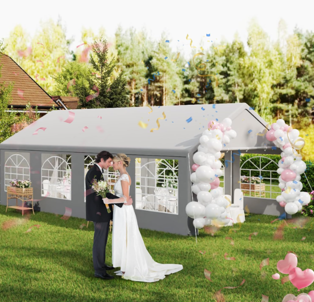 Feesttent – Partytent – Tuintent – Paviljoen – Evenemententent – Waterdicht – UV Beschermd – Robuust Stalen Frame – Afneembare Zijwanden – 4x8 m – Eenvoudige Montage