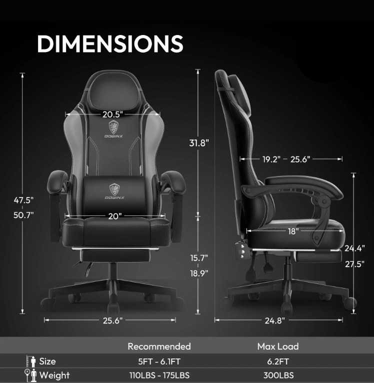 Gamingstoel – Bureaustoel – Office Chair – Gamestoel – Recliner – Ergonomisch – Verstelbare Voetensteun – 137 KG Gewichtscapaciteit – Lumbale Ondersteuning – Zwart/Blauw