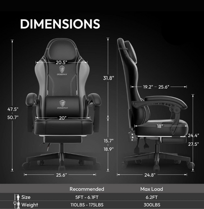 Gamingstoel – Bureaustoel – Office Chair – Gamestoel – Recliner – Ergonomisch – Verstelbare Voetensteun – 137 KG Gewichtscapaciteit – Lumbale Ondersteuning – Zwart/Blauw