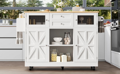 Kitchen island, dining cart with worktop, buffet cabinet, dining cart with wood grain, side towel rail,adjustable dividers,black - QUORE