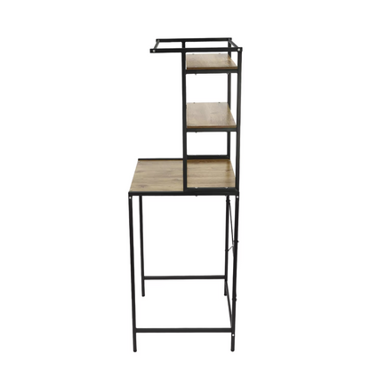 Wasmachine Ombouwmeubel – Kast met 3 Lagen – Wasmachine Rek voor Boven de Wasmachine – 69x60x176.5 cm – Zwart met Eikenhout – Extra Opbergruimte voor Badkamer of Wasruimte - QUORE