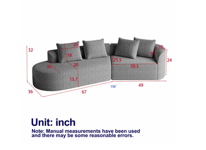 Moderne Loungebank – Sectional Sofa – Hoekbank – Modulair Sofa – Chenille Bank – 4-Zits Oversized – Donkergrijs Zwart – Plush Kussens – Stalen Frame – Geen Montage