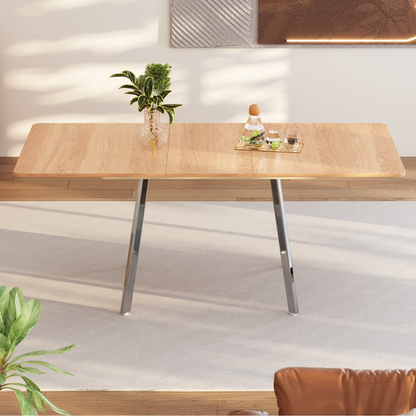 Uitschuifbare Eettafel - Naturel kleur - Zilver verchroomde poten - 140 cm x 80 cm - uitschuifbaar tot 180 cm - sterke legering steunen - geschikt voor 4-6 personen
