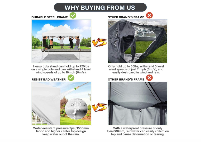 Pop-up Partytent – Klap Tent – Vouwtent – Markt Tent – Evenemententent – 3,05×3,05 Meter – 4 Afsluitbare Zijwanden – Verstelbare Hoogte