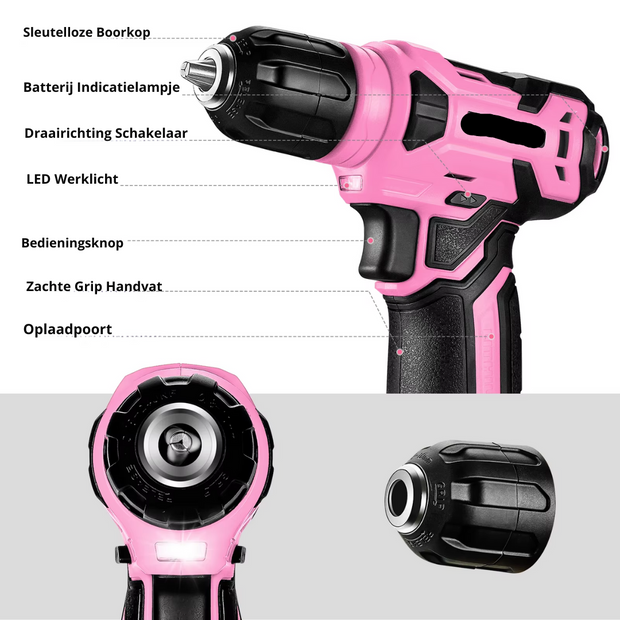 Gereedschapskoffer - 126Pcs - Gevuld - Gereedschap - Gereedschapset - Schroevendraaierset - Meetlint - Rolmaat - Hamer - Bitset - Inbussleutelset - Zaag - Stanleymes - Roze