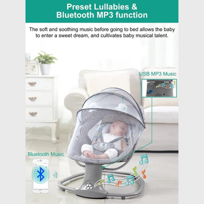 Elektrische Wipstoel Baby - Schommelstoel - Schommelwieg met Muziek en Bluetooth - 67x76x81cm - Comfortabele Elektrische Baby Swing - Grijs