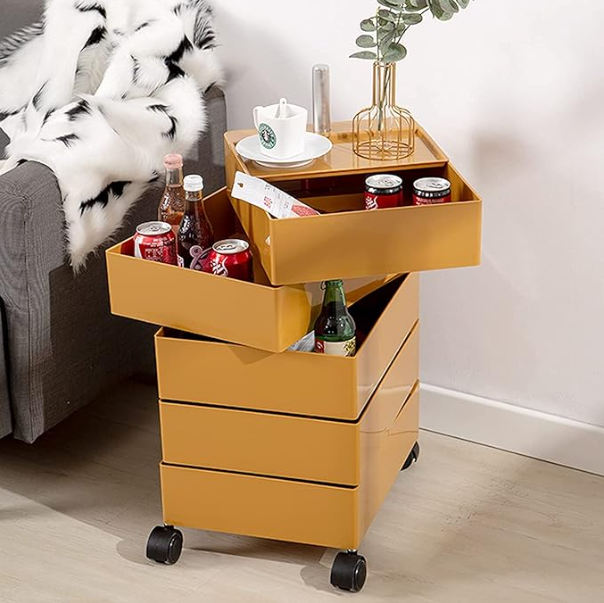 Rollende Opbergkast – Mobiele Kasten – Beweegbare Opberger – Lades Met Wielen – Rijdende Opbergruimte – Scandinavisch Design – Waterbestendig PVC – Vijf Ruime Planken – Tangerine Variant