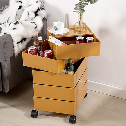 Rollende Opbergkast – Mobiele Kasten – Beweegbare Opberger – Lades Met Wielen – Rijdende Opbergruimte – Scandinavisch Design – Waterbestendig PVC – Vijf Ruime Planken – Tangerine Variant